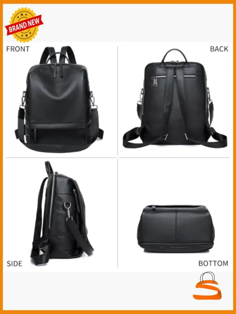 Genuine Leather Laptop Backpack for Women, Fashion Daypack with Large